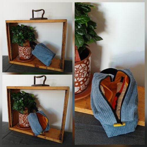 Trousse de toilette ou à maquillage "bleu gris"